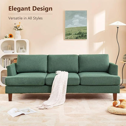 Busaurus 3 Seater Sofa Couch with Deep Seats, 89" Mid Century Modern Upholstered Sofa with Armrests, Comfy Couches for Living Room, Bedroom, Apartment and Office (Green)