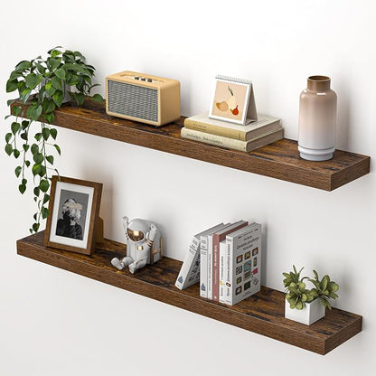 Heimlove 36 Inch Floating Shelves for Wall,Mounted Storage & Display Wood Shelves with Invisible Brackets,Hanging Shelf for Bedroom Living Room Kitchen Office,Set of 2,Rustic Brown