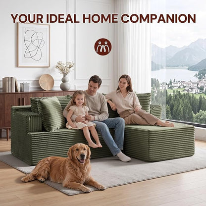 Korser Boneless Couches for Living Room, Cloud Couch Sectional with Ottoman, L-Shaped Sofa with Fluffy Comfy Corduroy Deep Seat, Bedroom, Apartment, No Assembly Required