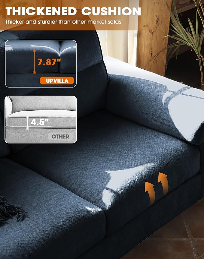 Upvilla 71.25" Modern Sofa Couch for Living Room, Deep Seat Sofas with 8”Cushion, Comfy 2-Seater Chenille Loveseat with Convertible Armrest, Removable Sofa Cover, High Leg(Blue)