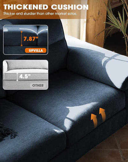 Upvilla 71.25" Modern Sofa Couch for Living Room, Deep Seat Sofas with 8”Cushion, Comfy 2-Seater Chenille Loveseat with Convertible Armrest, Removable Sofa Cover, High Leg(Blue)