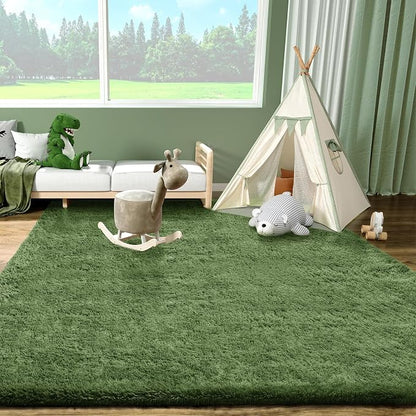 Ophanie Gray Green Rugs for Living Room 5x8,Grass Shag Fluffy Large Fuzzy Plush Soft Carpets,Floor Shaggy Area Rugs for Bedroom,Carpet for Kids Boys Girls Dorm Decor with Over 99 pcs Pile fibers