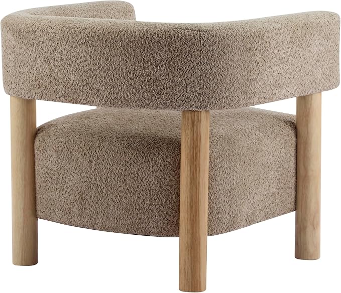Christopher Knight Home Carly Low Profile Accent Chair, Round Backrest Side Chair, Living Room Armchair with Boucle Fabric Cushion,Comfy Reading Chair for Bedroom,Wooden Single Lounge Sofa,Light Camel