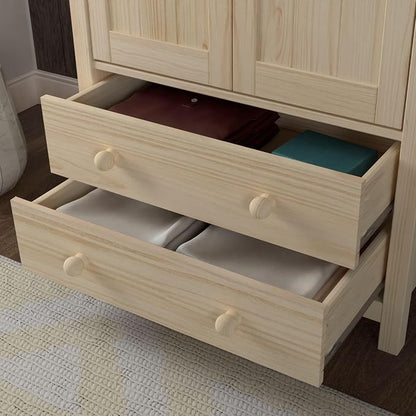 From the Tree Furniture Wardrobe – 2-Door Armoire with 2 Drawers, Unfinished Pine, 29.52″ W × 20.86″ D × 70.86″ H – Bedroom Closet with Hanging Rail & Metal Runners