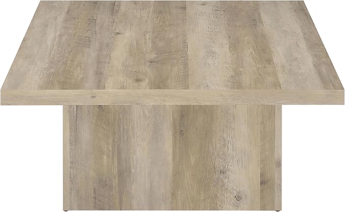 Coaster Home Furnishings - Devar - Wood - Square Coffee Table with Pedestal Base, Geometric Design and Transitional Style - Living Room - Distressed Pine - 710878