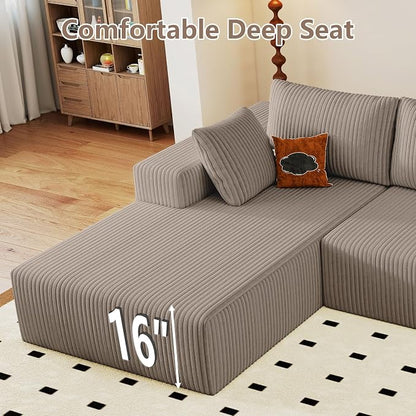 95" Cloud Sectional Couch with L-Shape Chaise, Modular Comfy Sofa Chaise Longue, Upholstered Corduroy Couches Sleeper with Deep Seat for Living Room Bedroom, No Assembly Required(Camel, Left Facing)