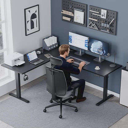 Klicelor L Shaped Standing Desk 63 x 55.1 Inch Dual Motors, Electric Height Adjustable Corner Desk for Home Office Workstation, Ergonomic Sit Stand Computer Table with Memory Controller, Black