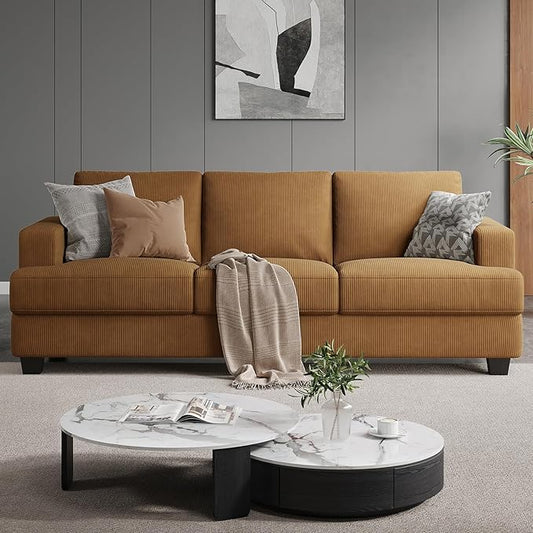 COPIAE 89 Inch Sofa with Extra Deep Seats Oversize, 3 Seater Sofa for Living Room, Modern Couch and Sofa, Comfy Armrests and Seats and Backrests, Easy Installation, Corduroy Fabric Ginger Yellow