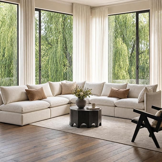 Cloud Modular Corner Sectional, Oversized Deep Seat Comfort, Linen Blend | Fully Removable Washable Covers, Memory Foam Seat Cushions, Premium Fabric