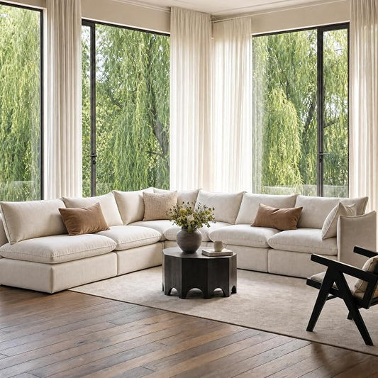 Cloud Modular Corner Sectional, Oversized Deep Seat Comfort, Linen Blend | Fully Removable Washable Covers, Memory Foam Seat Cushions, Premium Fabric