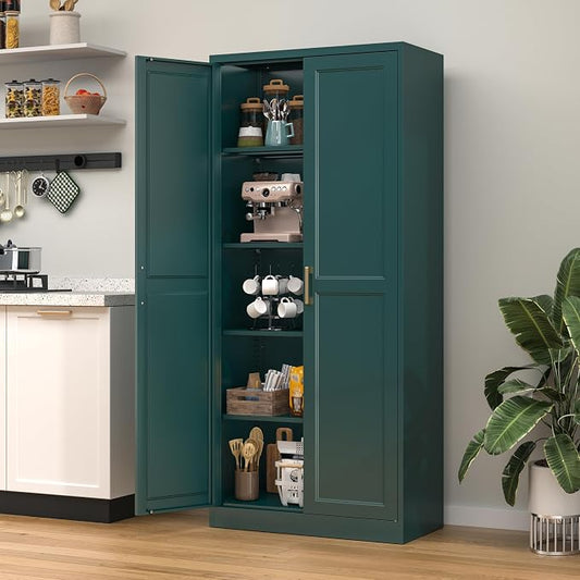 71” Metal Tall Kitchen Pantry Cabinet,Storage Cabinet with Doors and Adjustable Shelves,Modern Kitchen Hutch Cabinet,Freestanding Cupboard for Dining Living Room
