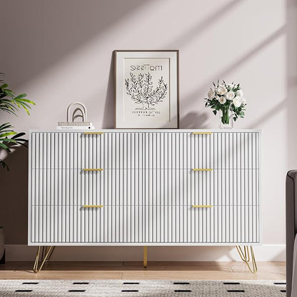 MAISONARIA White Dresser for Bedroom, Modern Dresser with Gold Metal Handles & Chests of Drawers, Wood Chest of Drawers for Bedroom