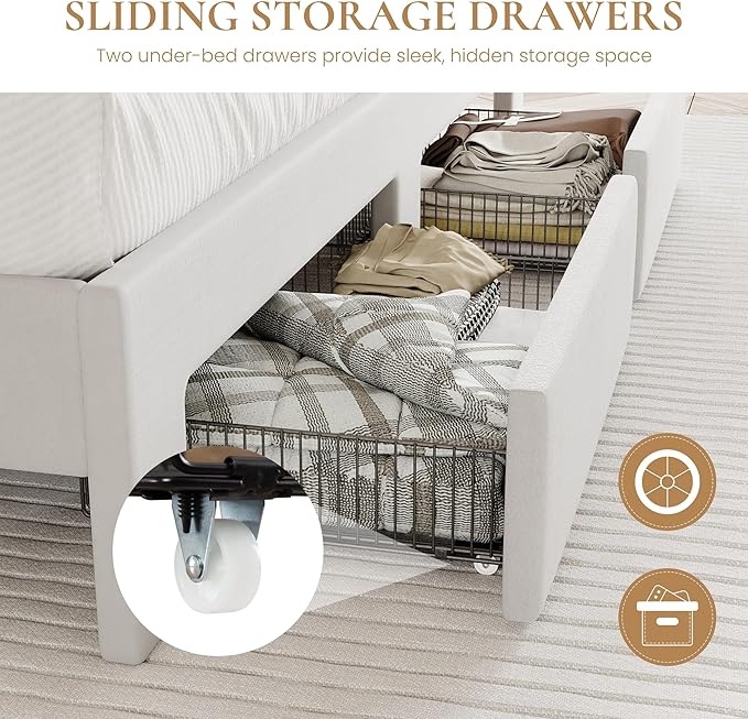 SHA CERLIN Velvet Full Size Bed Frame with Vertical Channel Tufted Wingback Headboard & 2 Storage Drawers/2-Tier Shelves with LED Lights & Charging Station/Noise-Free/No Box Spring Needed/White