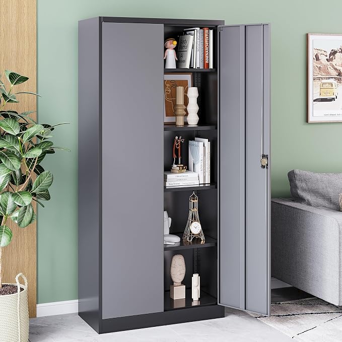Metal Garage Storage Cabinet,71" H Tall Tool Cabinet with 2 Doors and 5 Adjustbale Shelves,Lockable Tool Cabinet for Garage,Basement,Home Office