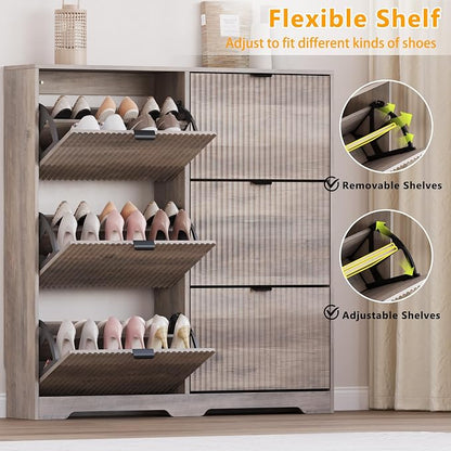 BORNOON Large Shoe Cabinet for Entryway, Tall Narrow Shoe Storage Cabinet with 6 Flip Drawers and Adjustable Shelves, Shoe Rack Cabinet Organizer for Hallway, Foyer, Small Apartment