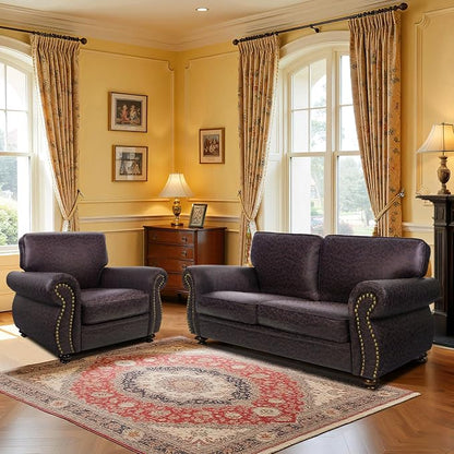 Couchus Living Room Furniture Sets,Sofa Sets and Couch Sets for Living Room,Mid-Century Vintage Sofa Couches with Rivet Design (Brown, Single+Loveseat)