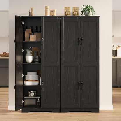 Garvee Tall Pantry Cabinet, 60" Kitchen Storage Cabinet with 2 Doors & Adjustable Shelves, Freestanding Wooden Cupboard for Bathroom，Dining Room, Living Room,Black
