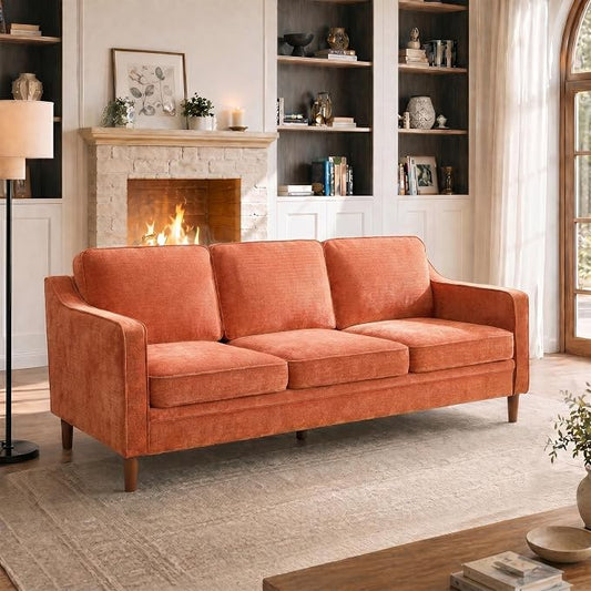 Kingfun 80" Chenille Sofa, 3 Seater Couch, Mid Century Modern Couches with Solid Wood Legs for Living Room Bedroom