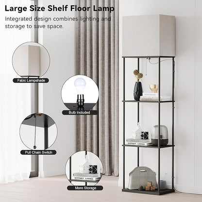 SUNMORY Large Size Floor Lamp with Shelves, 4-Tier Modern Standing Lamp with 3 Color Temperature Bulb, Tall Floor Lamp with Shelf, Corner Display Bookshelf Lamps for Living Room, Bedroom, Office