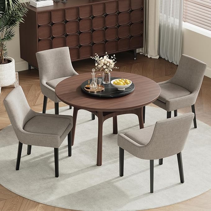 Modern Dining Room Chairs Set of 2 with Mid Back and Wood Legs, Upholstered Kitchen Chairs for Dining Room/Living Room, Camel
