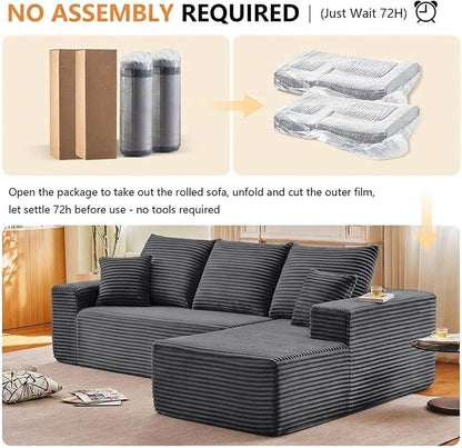 Sectional Couches for Living Room Cloud Couch Sofa with L-Shape Couch in a Box Upholstered Boneless Couchs Modern Modular Sectional Couch with Chaise (Dark Grey,B-3 Seater-Right-Facing Chaise-96inch)