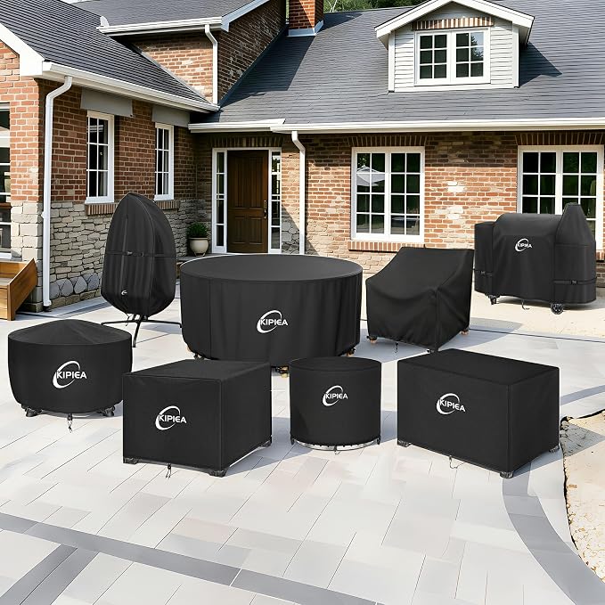 Kipiea Round Fire Pit Cover 100% Waterproof, 40" D x 24" H Outdoor Firepit Cover, Upgraded 600D Strong Tear and UV Resistant, Black