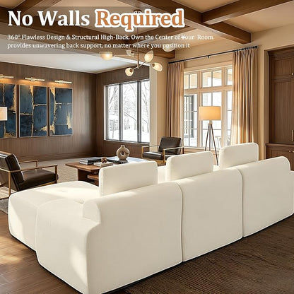 159" Oversized Boneless Couch, Comfort Cloud Sectional Couches for Living Room, Modular Sofa High Back & Extra Deep Seat, No Assembly, Soft Chenille Fabric (Warm White, 159 inch-（4+0）)
