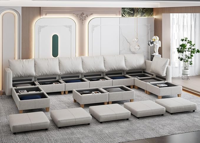 EASE MOOSE Faux Leather Sectional Sofa U Modular Couch with Storage Convertible Sleeper Sectional Sofa