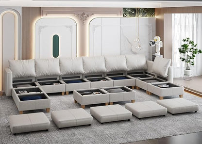 EASE MOOSE Faux Leather Sectional Sofa U Modular Couch with Storage Convertible Sleeper Sectional Sofa