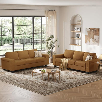 COPIAE 3 Seater Sofa Couch with Deep Seat, 90" Modern Upholstered Sofa with Armrests, Easy Installation, Comfy Couches for Living Room, Apartment,Ginger Yellow