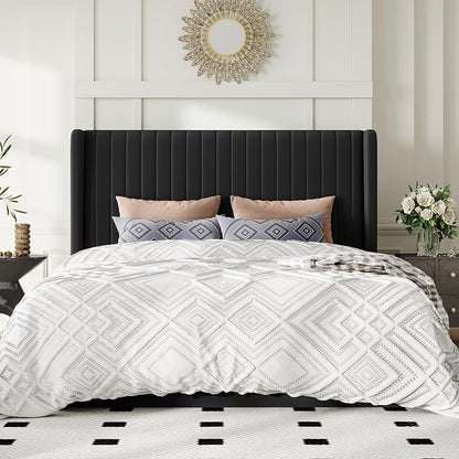Allewie Full Size Lift Up Storage Bed Frame, Hydraulic Support System, Upholstered Platform Bed Frame, Underneath Storage, Vertical Channel Tufted Headboard with Wingback, No Box Spring Needed, Black