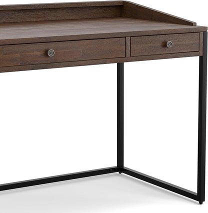 SIMPLIHOME Ralston Desk - 60 Inch Wide Solid Acacia Wood and Metal Writing Desk in Distressed Charcoal Brown, Modern Industrial Home Office Computer Table with 2 Drawers and Flip-Down Keyboard Tray