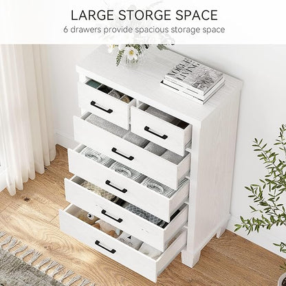 Garvee Dresser for Bedroom with 6 Drawers, 45" Tall White Dressers & Chests of Drawers with Storage, Wooden Storage Organizer Dressers for Closet, Large Drawer Dresser for Living Room, Entryway
