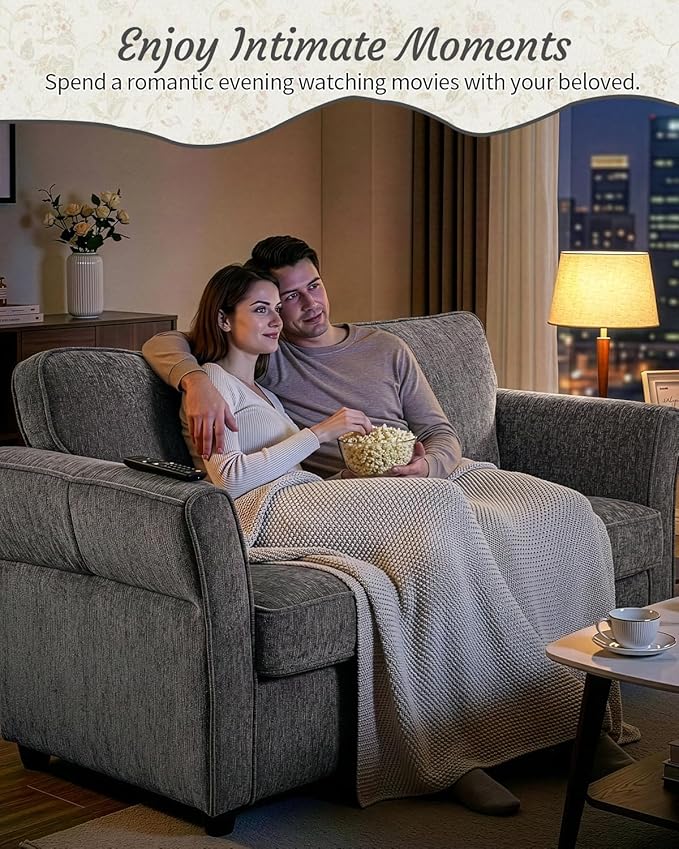 Karl home 67" Loveseat Sofa, Chenille Fabric, Grey | Removable Covers, Outward Arms, Spring Cushion & Solid Wood Frame, Deep Seat for Living Room, Bedroom, Apartment