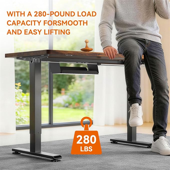 Standing Desk, 63 x 24 Inches Electric Height Adjustable Desk, Sit Stand up Desk, Memory Computer Home Office Gaming Desk with 3 Preset Heights, Table Cable Management Box, Brown