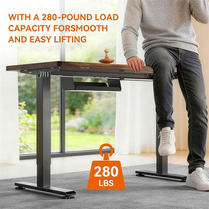 Standing Desk, 55 x 24 Inches Electric Height Adjustable Desk, Sit Stand up Desk, Memory Computer Home Office Gaming Desk with 3 Preset Heights, Table Cable Management Box, Brown