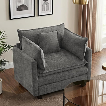 Modular Sectional Sofa Cloud Couch, Deep Seat Washable Chenille Fabric Sofa with Throw Pillows, Singel Seat Modern Couches for Living Room Bedroom Apartment, Grey