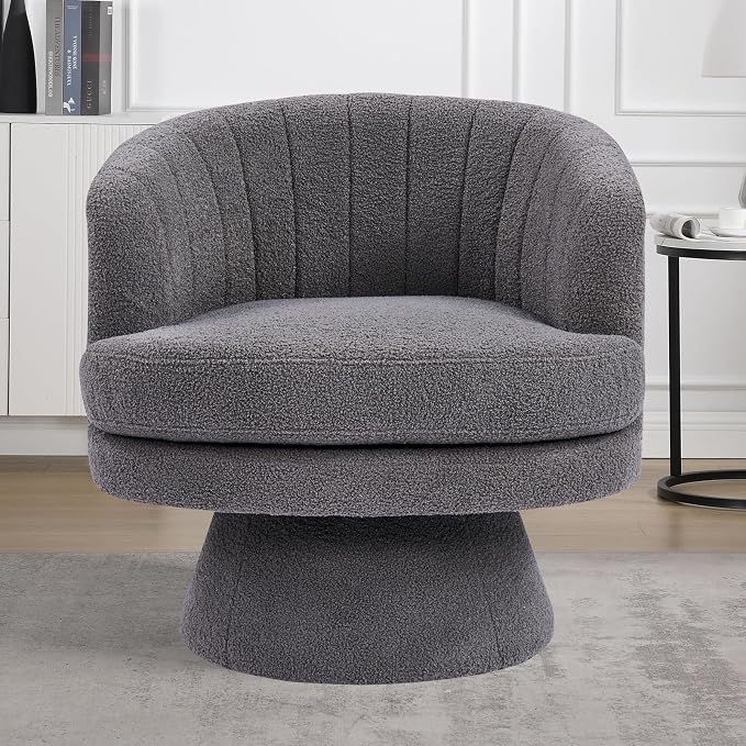 CANMOV Swivel Accent Chair with Armrest, Modern 360 Degree Swivel Barrel Chair with Curve Back and Soft Cushion,Comfy Round Sherpa Teddy Armchair Single Sofa for Living Room,Bedroom, Dark Grey