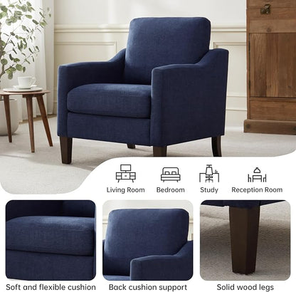 VKNOW Mid Century Modern Accent Chair, Upholstered Living Room Chairs Armchair for Bedroom, Comfy Reading Accent Chairs with Wood Legs for Living Room (1, Navy Blue)
