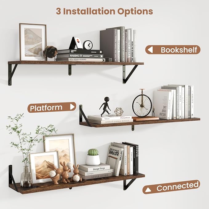 Axeman 32 Inch Floating Shelves | 8 Inch Deep Brown Wood Wall Shelves Set of 2 | 31.5" W x 8" D Rustic Brown Floating Shelves for Bathroom Kitchen Living Room