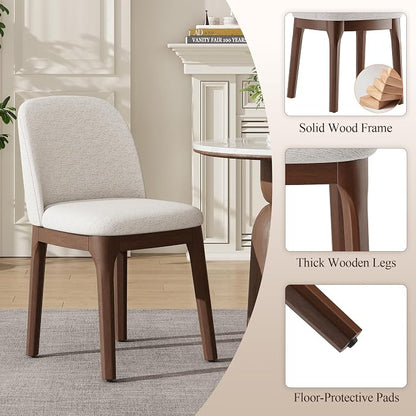 MALOL Wooden Dining Chairs Set of 4, Upholstered Kitchen & Dining Room Chairs with Thickened Wooden Legs, Farmhouse Side Chairs, Beige