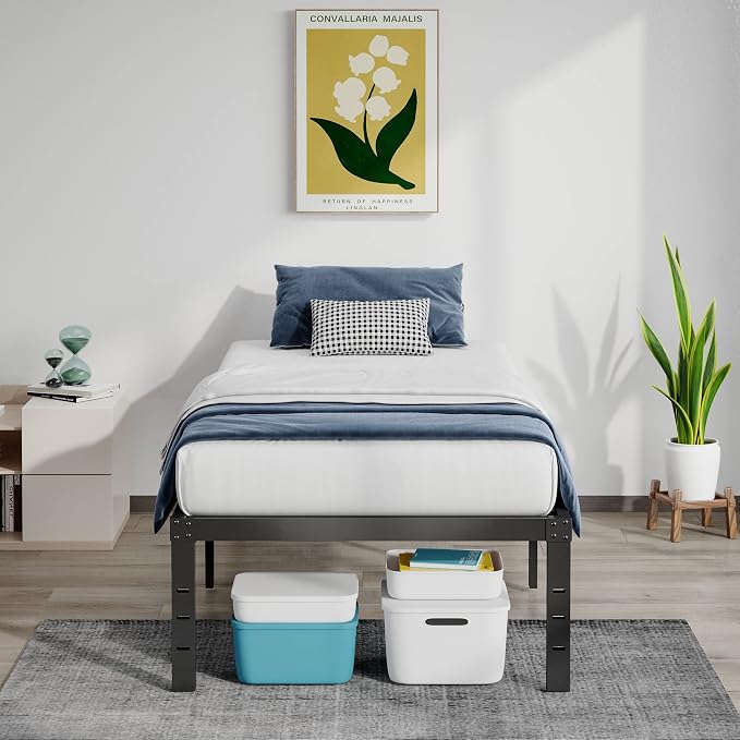 Twin Bed Frame Heavy Duty,18" Black Metal Platform Bed Frame,Sturdy Steel Frame,No Box Spring Needed,Noise-Free,Easy Assembly
