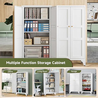 Letaya 47.3" H Metal Storage Cabinet with 2 Doors and 3 Shelves,Freestanding Bathroom Floor Cabinets,Kitchen Pantry Cabinets,Utility Pantry Organizers for Cupboard/Dining/Home Office/Garage,White