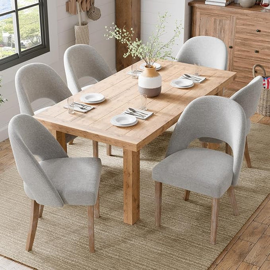 Wooden Dining Chairs Set of 6, Upholstered Modern Chenille Dining Room Chair Kitchen Chairs, Comfy Farmhouse Dinner Chair for Kitchen Dining Room, Grey