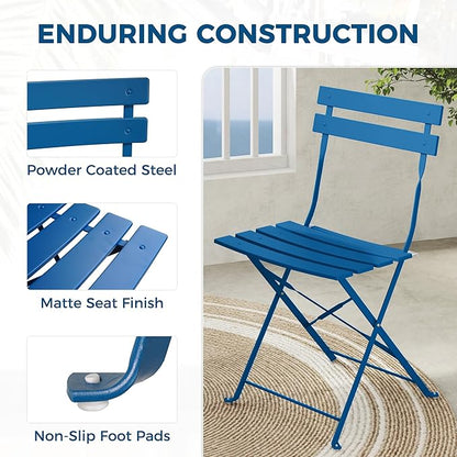 Grand patio 3-Piece Folding Bistro Set, 2 Chairs and 1 Table, Weather-Resistant Outdoor/Indoor Conversation Set for Patio, Yard, Garden -Peacock Blue