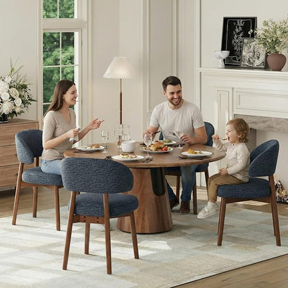 MALOL Wooden Dining Chairs Set of 4, Modern Upholstered Dining Room Chair, Fabric Kitchen Side Chairs with Curved Open Back for Living Room/Restaurant/Cafe, Dark Blue
