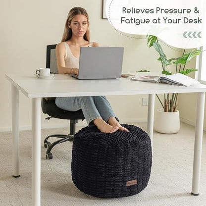 HIGOGOGO Pouf Ottoman Stuffed Round Modern Foam Filled Foot Rest Poufs for Living Room Chair Decorative 26 X 18 Inches Boho Relax Stool for Wedding Christmas Party, Black