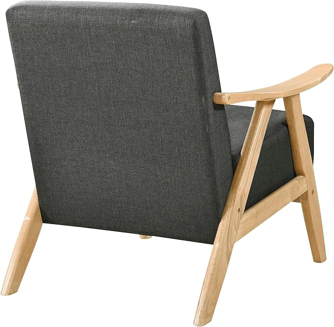 Lexicon Mid Century Modern Accent Chair with Solid Wood Frame in Natural Finish, Textured Fabric Living Room Lounge Arm Chair, Thick and Comfy Innerspring Seat Cushion, Linen-Look Fabric, Dark Gray