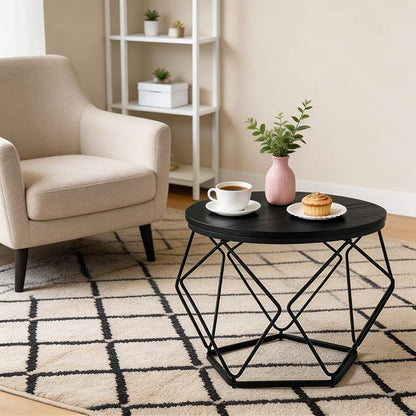 DUMOS Modern Geometric Coffee Table Set of 2, Round Nesting Side Tables with Hidden Storage, Movable End Tables for Living Room Office Decor & Practical Use Black