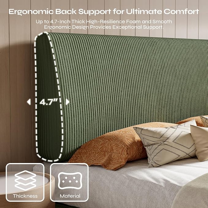 4.7" Upholstered Headboard for Full Size Bed, Height Adjustable and Ergonomic Headboard, Easy Assemble, Sturdy and Durable,Olive Green